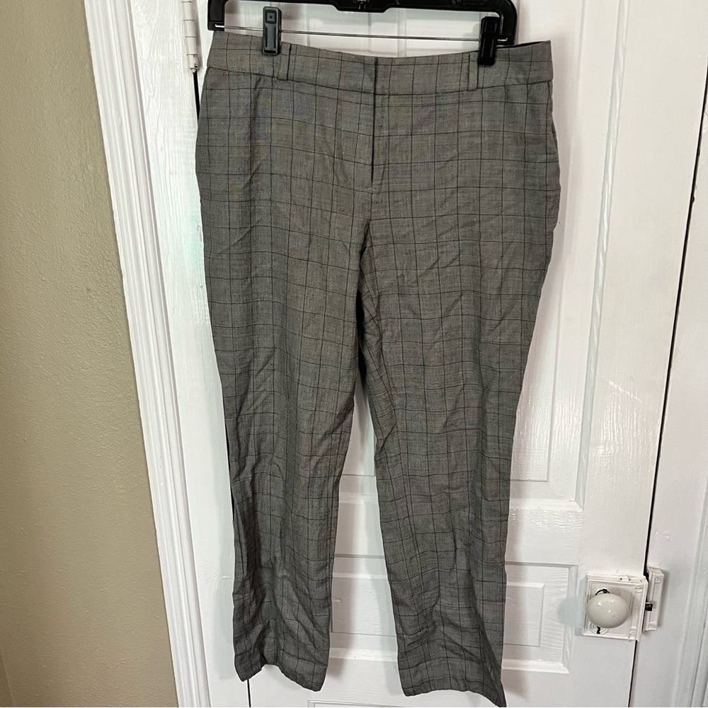 Kate Spade Wool Blend Gray Plaid Windowpane Trousers Pants Size 6 Q2